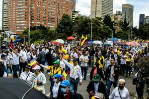 Bogota, Colombia, 2022. Peaceful protest marches in Bogota Colombia against the government of Gustavo Petro. photo