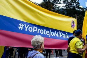 Bogota, Colombia, 2022. Peaceful protest marches in Bogota Colombia against the government of Gustavo Petro. photo