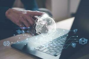 artificial intelligence Digital transformation change management, internet of things. man using computer laptop working on virtual diagram, smart industry.Ai tech photo