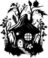 Fairy House, Black and White Vector illustration