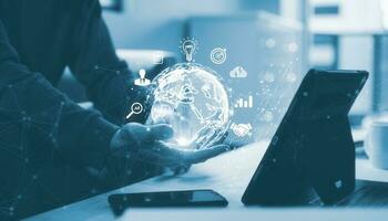 Digital transformation technology strategy, IoT, internet of things. transformation of ideas and the adoption of technology in business in the digital age, enhancing global business capabilities. Ai photo