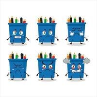 Office pencil stand cartoon character with various angry expressions vector