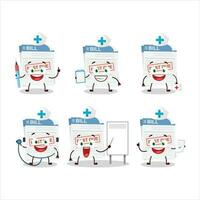 Doctor profession emoticon with bill paper cartoon character vector