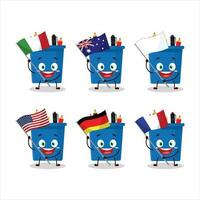 Office pencil stand cartoon character bring the flags of various countries vector