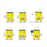 Cartoon character of yellow highlighter with various chef emoticons vector