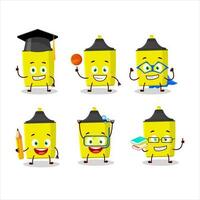 School student of yellow highlighter cartoon character with various expressions vector