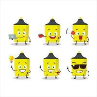 Yellow highlighter cartoon character with various types of business emoticons vector