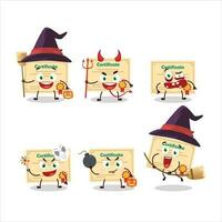 Halloween expression emoticons with cartoon character of certificate paper vector