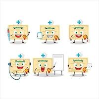 médico profesión emoticon con certificado papel dibujos animados personaje vector