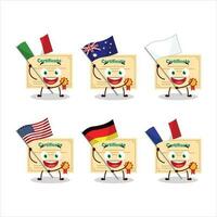 Certificate paper cartoon character bring the flags of various countries vector