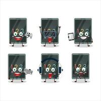 Numeric on tablet cartoon character are playing games with various cute emoticons vector