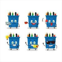 Office pencil stand cartoon character with various types of business emoticons vector