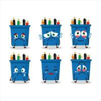 Office pencil stand cartoon character with sad expression vector