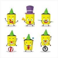 Cartoon character of yellow highlighter with various circus shows vector