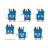 Office pencil stand cartoon character bring information board vector