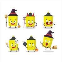 Halloween expression emoticons with cartoon character of yellow highlighter vector