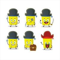 Cartoon character of yellow highlighter with various pirates emoticons vector