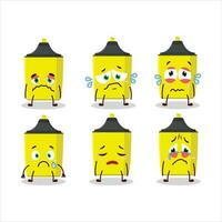 Yellow highlighter cartoon character with sad expression vector