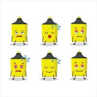 Cartoon character of yellow highlighter with sleepy expression vector