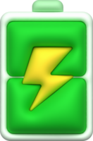 Illustration 3d. Batterie Leistung mit voll aufladen eben. elektrisch Energie Akkumulator minimalistisch Stil Symbol png