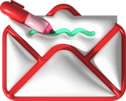 ilustración 3d . un bolígrafo a escribir un letra o correo electrónico. texto mensajería concepto png