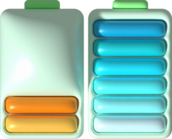 illustrazione 3d. batteria energia con caricare livello indicatore. elettrico energia accumulatore minimalista cartone animato stile png
