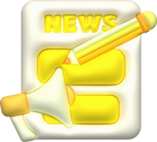 illustration 3d. Pen icon to write news announcement text. png