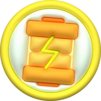 Illustration 3d. Batterie Symbol mit aufladen Niveau Indikator. minimalistisch Karikatur Stil png