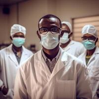 Medicine and profession. Team of african doctors in lab coats at hospital. . photo