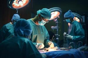 Team surgeon work on operating table in hospital. . photo