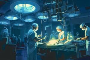 Futuristic hospital with surgeons. . photo