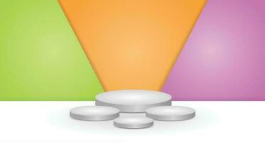 Vector illustration of 3d podium stage background, products display podium scene with colorful background