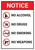 No smoking. no drinking. no drugs prohibition symbol set vector