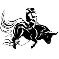 cowboy man riding a bull at a rodeo bull riding black and white silhouette vector