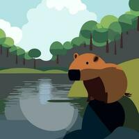 capybara in water natural scenery vector