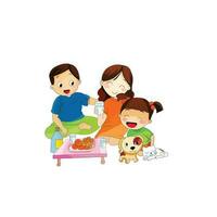 Lovely family eating fruite  with a pet isolated vector