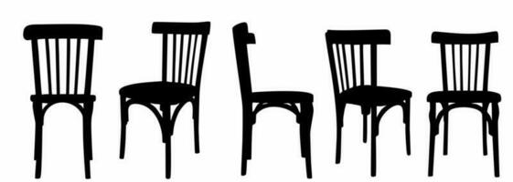 Group of black chair silhouettes. Vector set on white background, logos, icons