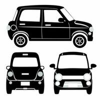 Car silhouette on white background. Vehicle icons set the view from side, front, rear and top, car retro vector