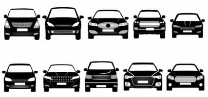 Car icon set. Front look. Vehicle silhouette isolated on white background vector