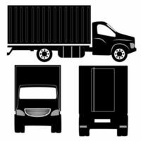 Semi trailer truck silhouette on white background. Vehicle icon set view from side, front, back vector