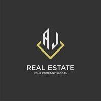 AJ initial monogram logo for real estate with polygon style vector