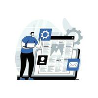 Website, web, app illustration of a person editing website using modern technologies, Web, app Design, Apps Development and Digital Marketing, Vector Illustration