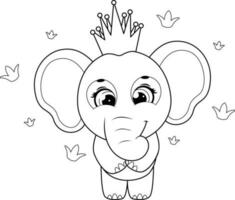 Coloring page. Cute and gentle elephant princess with a crown vector