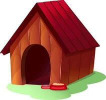 A cartoon doghouse with food and water bowls vector