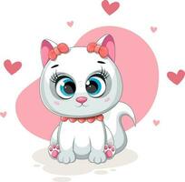 Cartoon kitten with cute bows and hearts vector