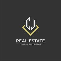 CJ initial monogram logo for real estate with polygon style vector