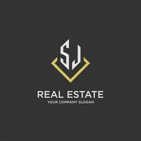 SJ initial monogram logo for real estate with polygon style vector