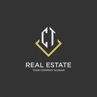 CT initial monogram logo for real estate with polygon style vector