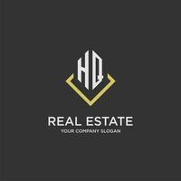 HQ initial monogram logo for real estate with polygon style vector