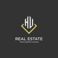 HU initial monogram logo for real estate with polygon style vector